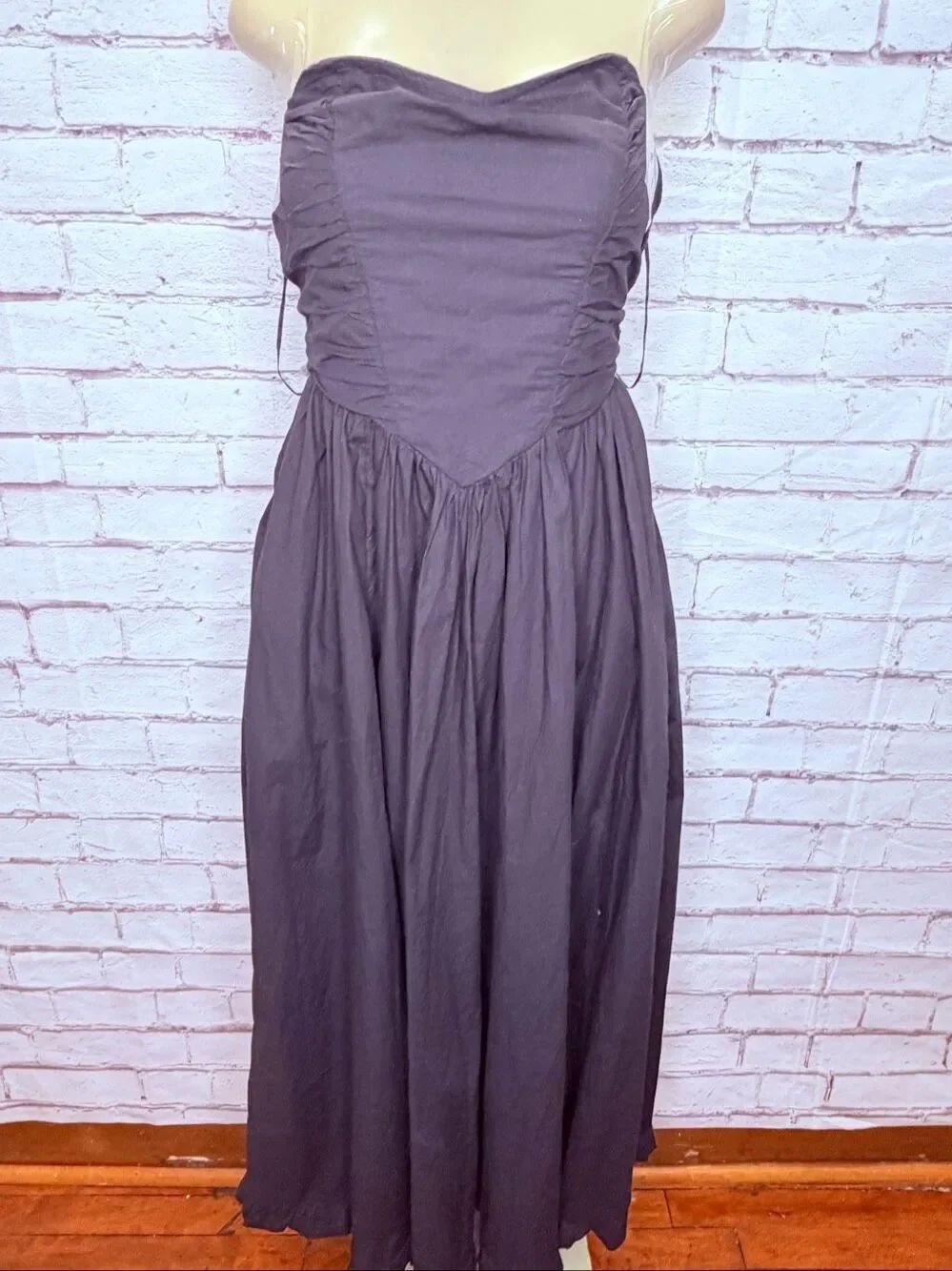 Free People Womens Black Cohen Poplin Strapless Ruched Midi Dress Size Small